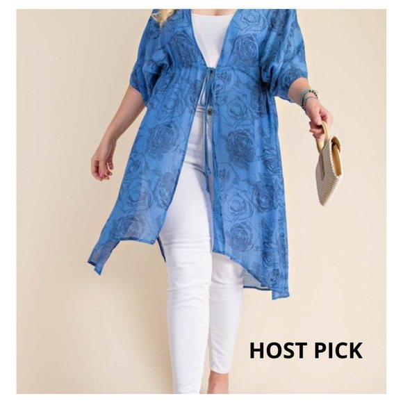 Tops - KIMONO FLORAL PRINT FABRIC DRAWSTRING WAIST XL